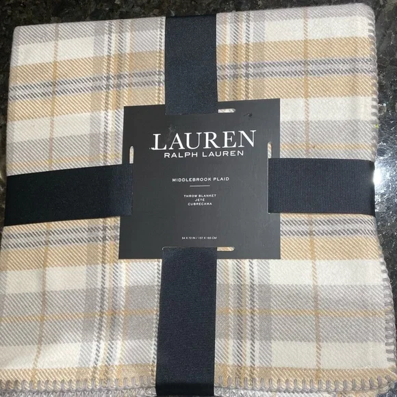 Ralph Lauren Blanket Lachlan Plaid Throw Blanket 54"×72" $170 NWT Taupe Be - Picture 5 of 5